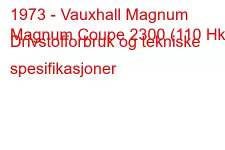 1973 - Vauxhall Magnum
Magnum Coupe 2300 (110 Hk) Drivstofforbruk og tekniske spesifikasjoner