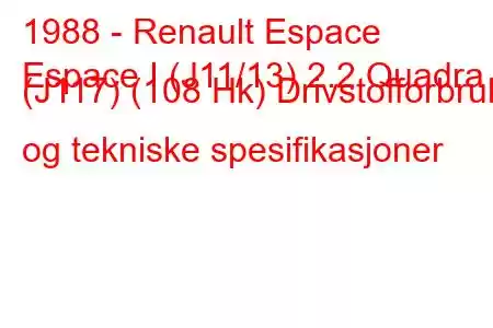 1988 - Renault Espace
Espace I (J11/13) 2.2 Quadra (J117) (108 Hk) Drivstofforbruk og tekniske spesifikasjoner