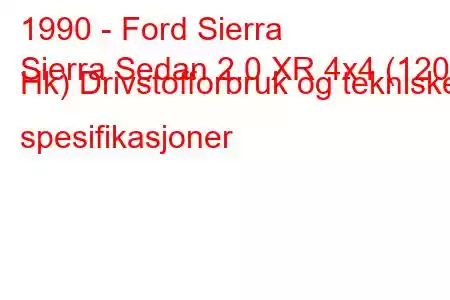 1990 - Ford Sierra
Sierra Sedan 2.0 XR 4x4 (120 Hk) Drivstofforbruk og tekniske spesifikasjoner