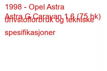 1998 - Opel Astra
Astra G Caravan 1.6 (75 hk) drivstofforbruk og tekniske spesifikasjoner