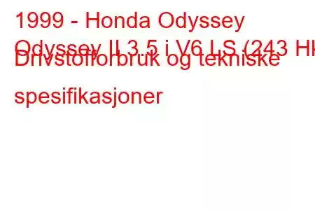 1999 - Honda Odyssey
Odyssey II 3.5 i V6 LS (243 Hk) Drivstofforbruk og tekniske spesifikasjoner