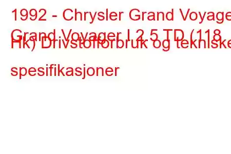 1992 - Chrysler Grand Voyager
Grand Voyager I 2.5 TD (118 Hk) Drivstofforbruk og tekniske spesifikasjoner