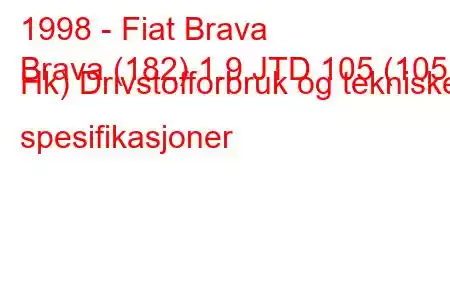 1998 - Fiat Brava
Brava (182) 1.9 JTD 105 (105 Hk) Drivstofforbruk og tekniske spesifikasjoner