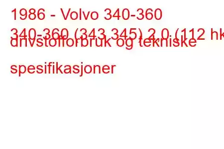 1986 - Volvo 340-360
340-360 (343 345) 2,0 (112 hk) drivstofforbruk og tekniske spesifikasjoner