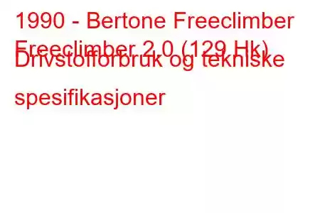 1990 - Bertone Freeclimber
Freeclimber 2.0 (129 Hk) Drivstofforbruk og tekniske spesifikasjoner