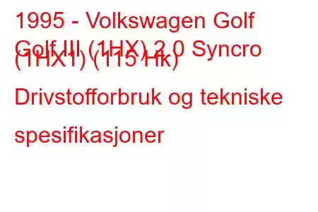 1995 - Volkswagen Golf
Golf III (1HX) 2.0 Syncro (1HX1) (115 Hk) Drivstofforbruk og tekniske spesifikasjoner