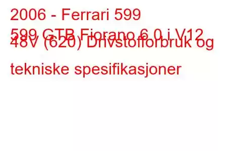 2006 - Ferrari 599
599 GTB Fiorano 6.0 i V12 48V (620) Drivstofforbruk og tekniske spesifikasjoner