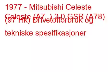 1977 - Mitsubishi Celeste
Celeste (A7_) 2.0 GSR (A78) (97 Hk) Drivstofforbruk og tekniske spesifikasjoner