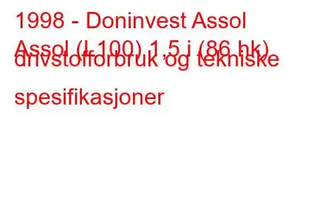 1998 - Doninvest Assol
Assol (L100) 1,5 i (86 hk) drivstofforbruk og tekniske spesifikasjoner