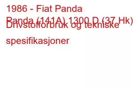 1986 - Fiat Panda
Panda (141A) 1300 D (37 Hk) Drivstofforbruk og tekniske spesifikasjoner