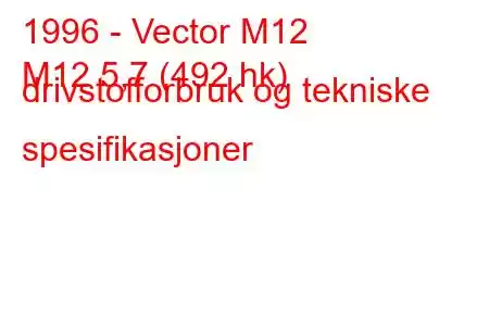 1996 - Vector M12
M12 5,7 (492 hk) drivstofforbruk og tekniske spesifikasjoner