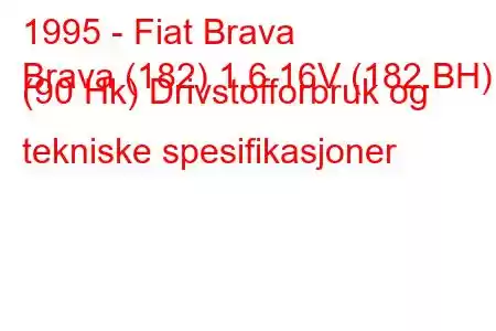 1995 - Fiat Brava
Brava (182) 1,6 16V (182.BH) (90 Hk) Drivstofforbruk og tekniske spesifikasjoner