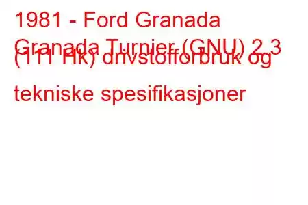 1981 - Ford Granada
Granada Turnier (GNU) 2.3 (111 Hk) drivstofforbruk og tekniske spesifikasjoner