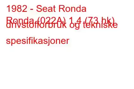 1982 - Seat Ronda
Ronda (022A) 1,4 (73 hk) drivstofforbruk og tekniske spesifikasjoner