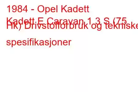 1984 - Opel Kadett
Kadett E Caravan 1.3 S (75 Hk) Drivstofforbruk og tekniske spesifikasjoner