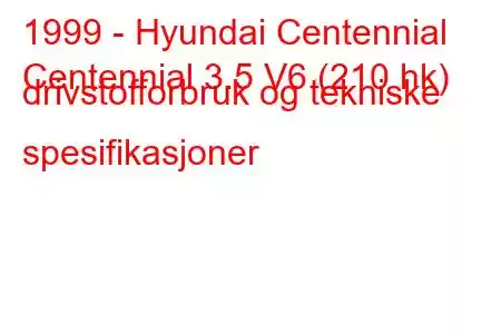 1999 - Hyundai Centennial
Centennial 3.5 V6 (210 hk) drivstofforbruk og tekniske spesifikasjoner