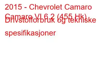 2015 - Chevrolet Camaro
Camaro VI 6.2 (455 Hk) Drivstofforbruk og tekniske spesifikasjoner