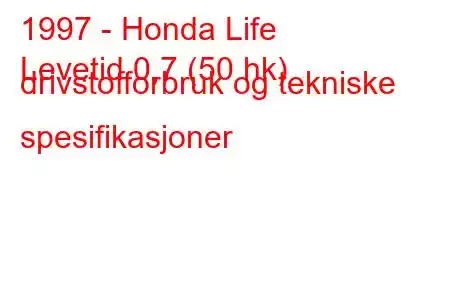 1997 - Honda Life
Levetid 0,7 (50 hk) drivstofforbruk og tekniske spesifikasjoner