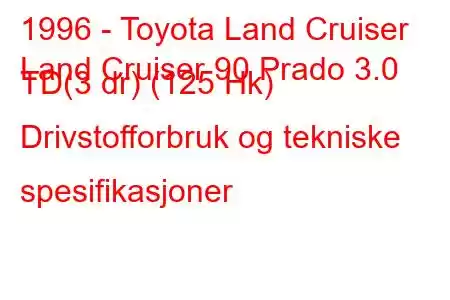 1996 - Toyota Land Cruiser
Land Cruiser 90 Prado 3.0 TD(3 dr) (125 Hk) Drivstofforbruk og tekniske spesifikasjoner