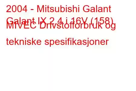 2004 - Mitsubishi Galant
Galant IX 2.4 i 16V (158) MIVEC Drivstofforbruk og tekniske spesifikasjoner