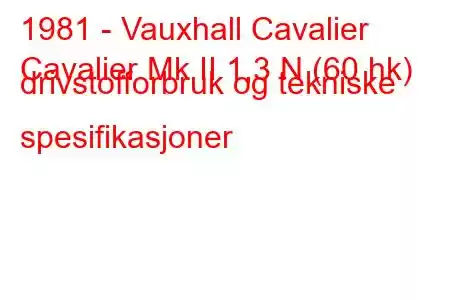 1981 - Vauxhall Cavalier
Cavalier Mk II 1,3 N (60 hk) drivstofforbruk og tekniske spesifikasjoner