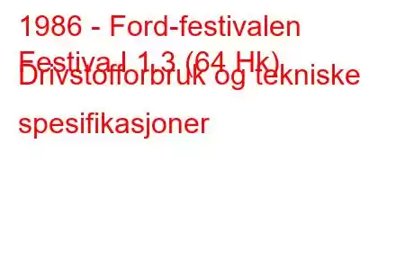 1986 - Ford-festivalen
Festiva I 1.3 (64 Hk) Drivstofforbruk og tekniske spesifikasjoner