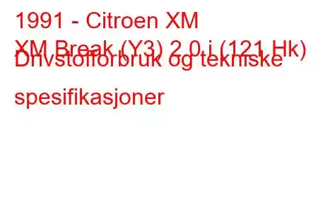 1991 - Citroen XM
XM Break (Y3) 2.0 i (121 Hk) Drivstofforbruk og tekniske spesifikasjoner