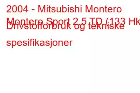 2004 - Mitsubishi Montero
Montero Sport 2.5 TD (133 Hk) Drivstofforbruk og tekniske spesifikasjoner