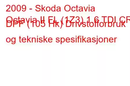 2009 - Skoda Octavia
Octavia II FL (1Z3) 1.6 TDI CR DPF (105 Hk) Drivstofforbruk og tekniske spesifikasjoner