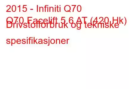 2015 - Infiniti Q70
Q70 Facelift 5.6 AT (420 Hk) Drivstofforbruk og tekniske spesifikasjoner