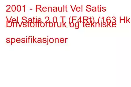 2001 - Renault Vel Satis
Vel Satis 2.0 T (F4Rt) (163 Hk) Drivstofforbruk og tekniske spesifikasjoner