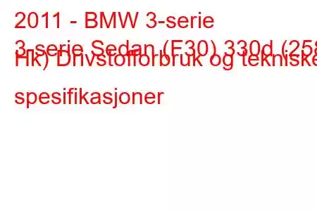 2011 - BMW 3-serie
3-serie Sedan (F30) 330d (258 Hk) Drivstofforbruk og tekniske spesifikasjoner