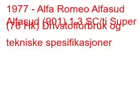 1977 - Alfa Romeo Alfasud
Alfasud (901) 1.3 SC/ti Super (76 Hk) Drivstofforbruk og tekniske spesifikasjoner