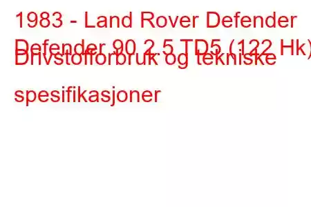 1983 - Land Rover Defender
Defender 90 2.5 TD5 (122 Hk) Drivstofforbruk og tekniske spesifikasjoner