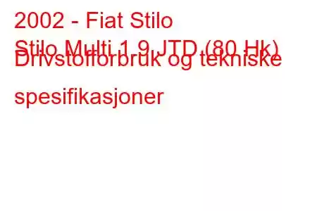 2002 - Fiat Stilo
Stilo Multi 1.9 JTD (80 Hk) Drivstofforbruk og tekniske spesifikasjoner