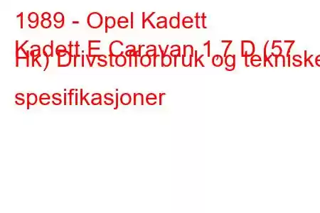 1989 - Opel Kadett
Kadett E Caravan 1,7 D (57 Hk) Drivstofforbruk og tekniske spesifikasjoner