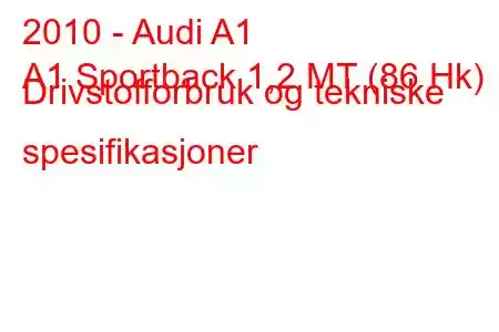 2010 - Audi A1
A1 Sportback 1,2 MT (86 Hk) Drivstofforbruk og tekniske spesifikasjoner