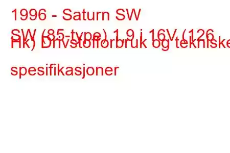 1996 - Saturn SW
SW (85-type) 1,9 i 16V (126 Hk) Drivstofforbruk og tekniske spesifikasjoner