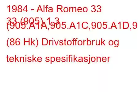 1984 - Alfa Romeo 33
33 (905) 1,3 (905.A1A,905.A1C,905.A1D,9 (86 Hk) Drivstofforbruk og tekniske spesifikasjoner