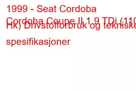 1999 - Seat Cordoba
Cordoba Coupe II 1.9 TDi (110 Hk) Drivstofforbruk og tekniske spesifikasjoner