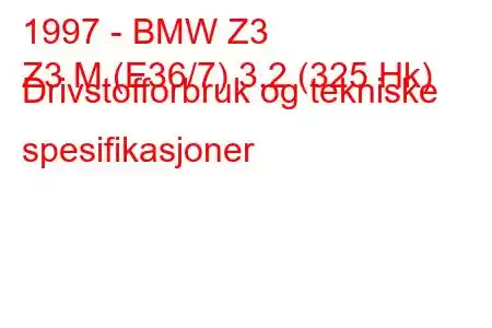 1997 - BMW Z3
Z3 M (E36/7) 3,2 (325 Hk) Drivstofforbruk og tekniske spesifikasjoner