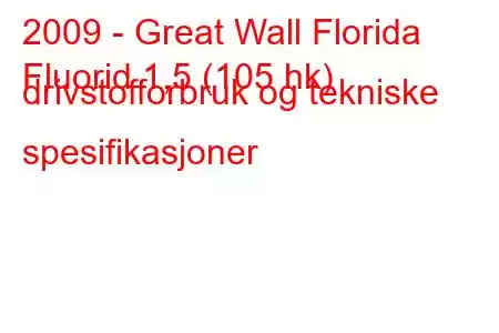 2009 - Great Wall Florida
Fluorid 1,5 (105 hk) drivstofforbruk og tekniske spesifikasjoner