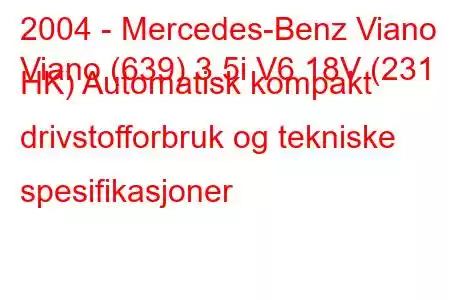 2004 - Mercedes-Benz Viano
Viano (639) 3.5i V6 18V (231 HK) Automatisk kompakt drivstofforbruk og tekniske spesifikasjoner