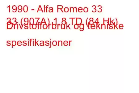 1990 - Alfa Romeo 33
33 (907A) 1,8 TD (84 Hk) Drivstofforbruk og tekniske spesifikasjoner