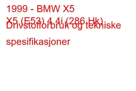 1999 - BMW X5
X5 (E53) 4.4i (286 Hk) Drivstofforbruk og tekniske spesifikasjoner