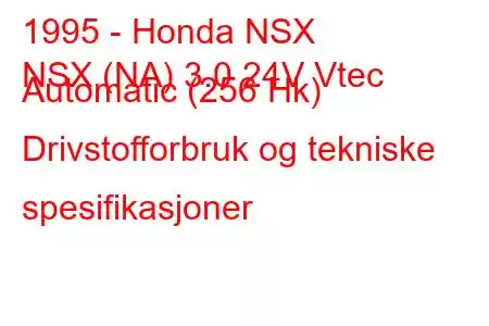 1995 - Honda NSX
NSX (NA) 3.0 24V Vtec Automatic (256 Hk) Drivstofforbruk og tekniske spesifikasjoner