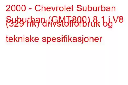 2000 - Chevrolet Suburban
Suburban (GMT800) 8.1 i V8 (329 hk) drivstofforbruk og tekniske spesifikasjoner