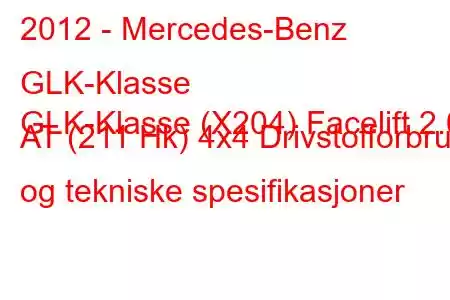 2012 - Mercedes-Benz GLK-Klasse
GLK-Klasse (X204) Facelift 2.0 AT (211 Hk) 4x4 Drivstofforbruk og tekniske spesifikasjoner