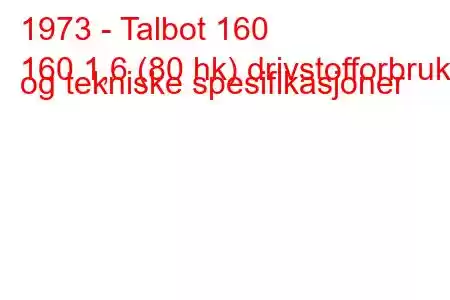 1973 - Talbot 160
160 1,6 (80 hk) drivstofforbruk og tekniske spesifikasjoner