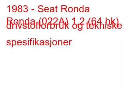 1983 - Seat Ronda
Ronda (022A) 1,2 (64 hk) drivstofforbruk og tekniske spesifikasjoner